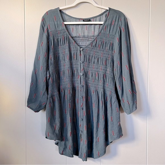 torrid Tops - Torrid Crinkle Gauze Smocked Button-Front Top Size 1
